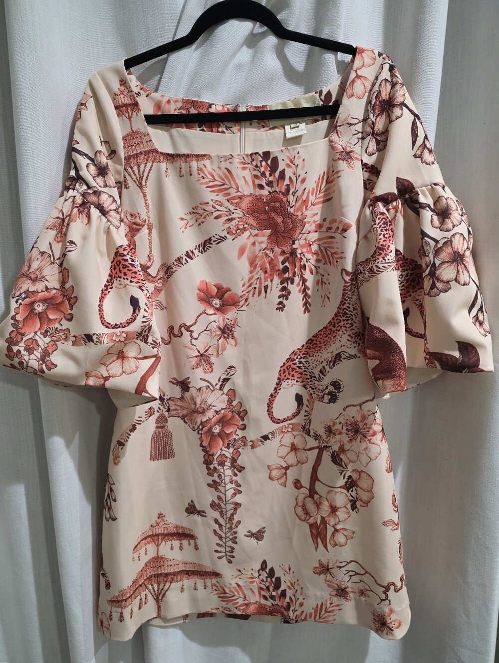 Mestiza New York Safari Animal Print Square Neck Mini Dress M
